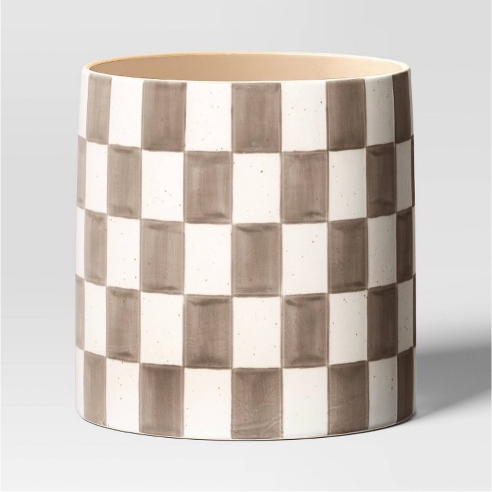 Threshold Checker Stoneware Indoor Outdoor Planter Pot Brown 8"x8"
